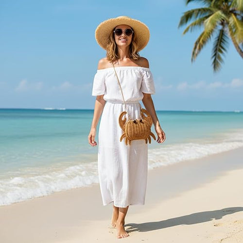 Handwoven Wicker Crab Crossbody Bag | Coastal Summer Statement Accessory | EcoVine Living