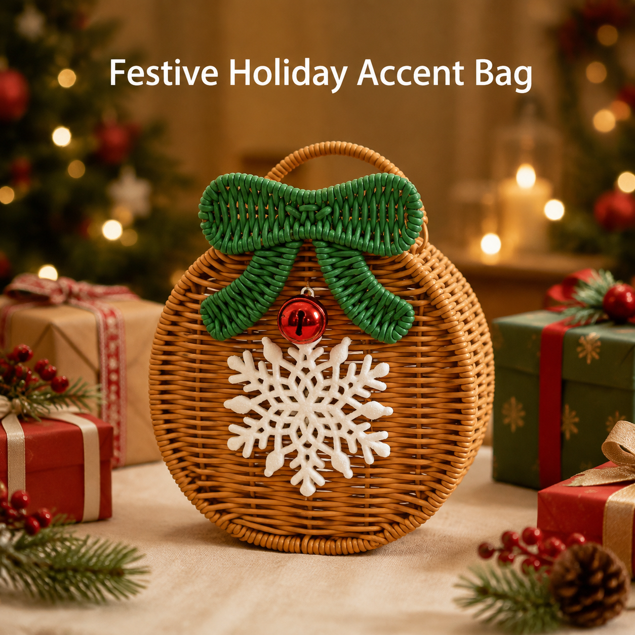 Handwoven Wicker Snowflake Crossbody Bag | Winter Holiday Purse | EcoVine Living