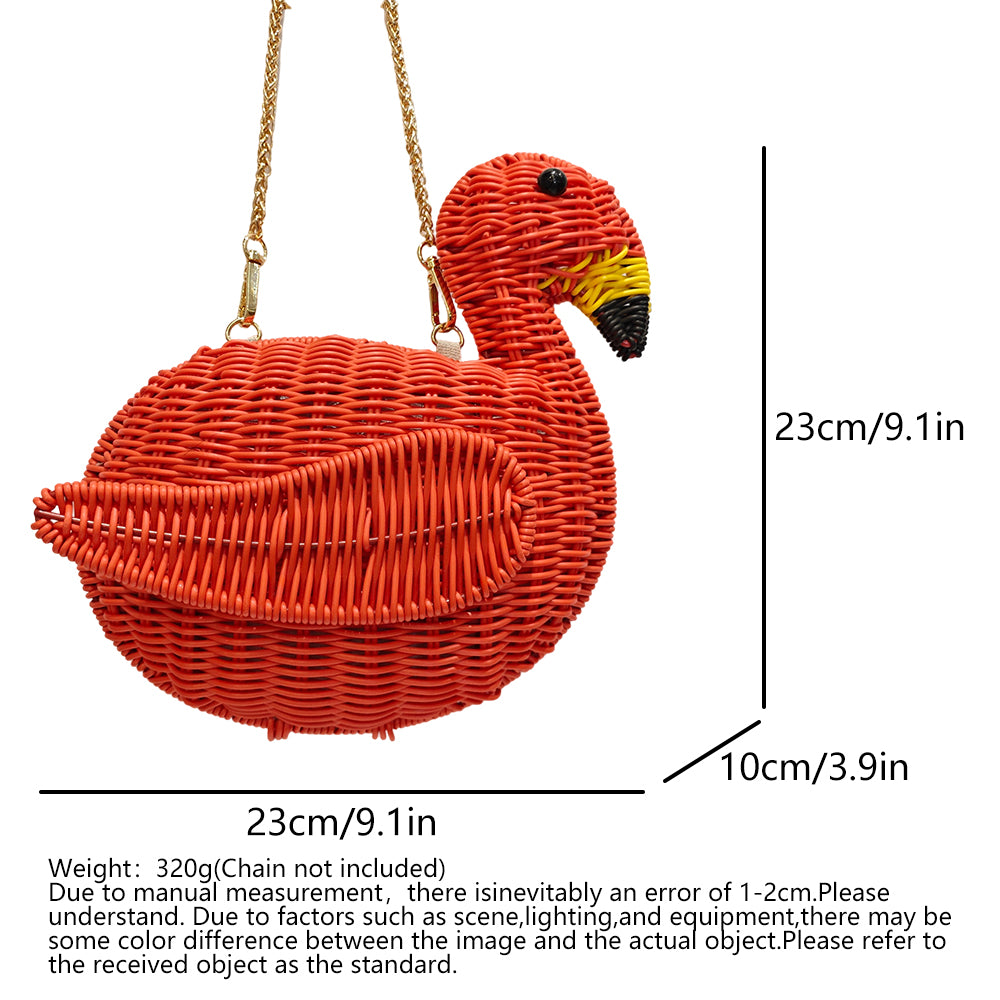 Handwoven Wicker Flamingo Crossbody Bag | Statement Summer Purse | EcoVine Living