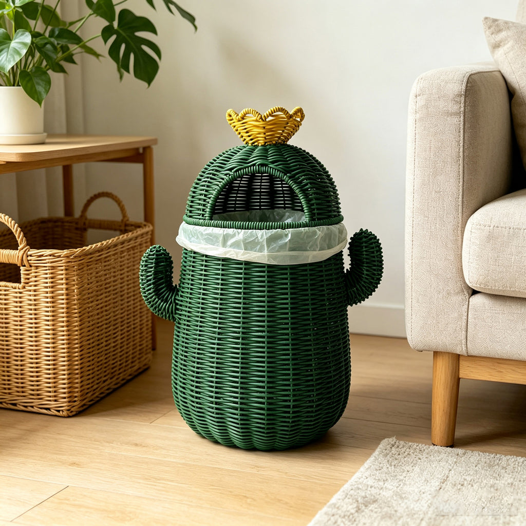 Handmade Wicker Cactus Storage Basket | Boho Nursery Organizer | EcoVine Living