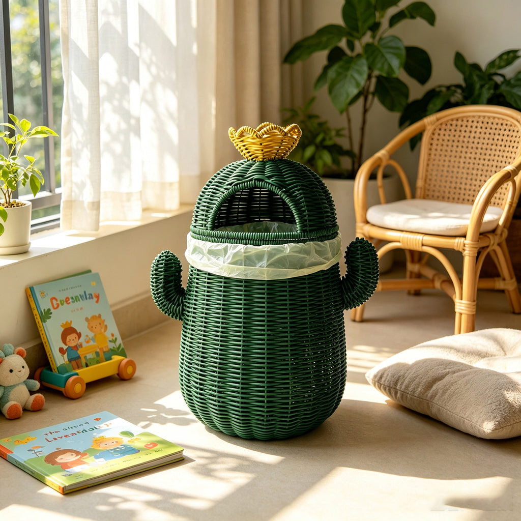 Handmade Wicker Cactus Storage Basket | Boho Nursery Organizer | EcoVine Living