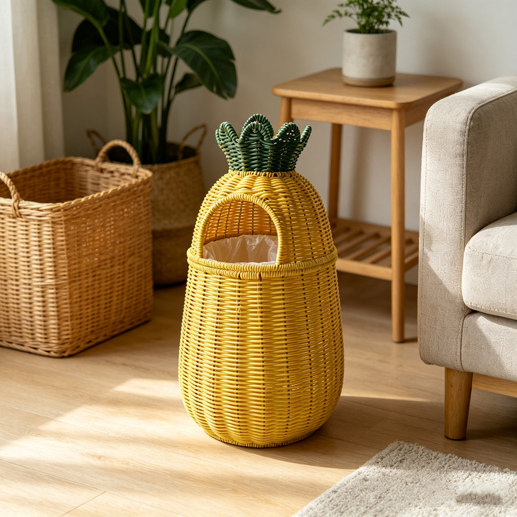 Handwoven Wicker Pineapple Storage Basket | Tropical Kitchen Decor | EcoVine Living