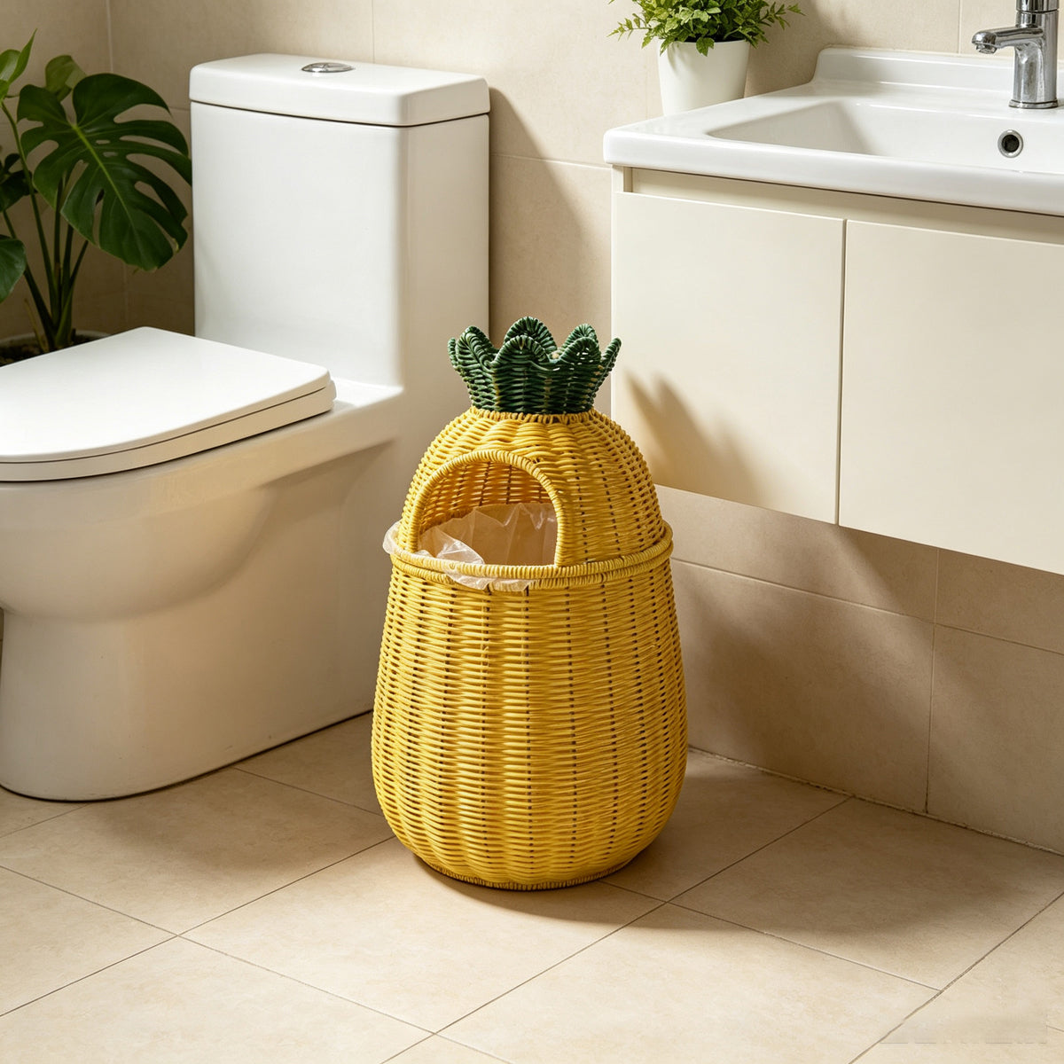 Handwoven Wicker Pineapple Storage Basket | Tropical Kitchen Decor | EcoVine Living