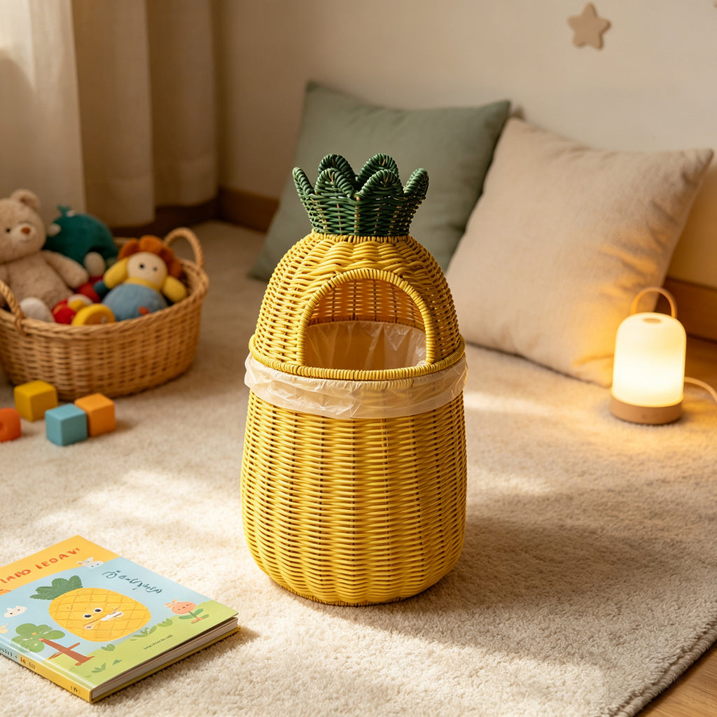 Handwoven Wicker Pineapple Storage Basket | Tropical Kitchen Decor | EcoVine Living
