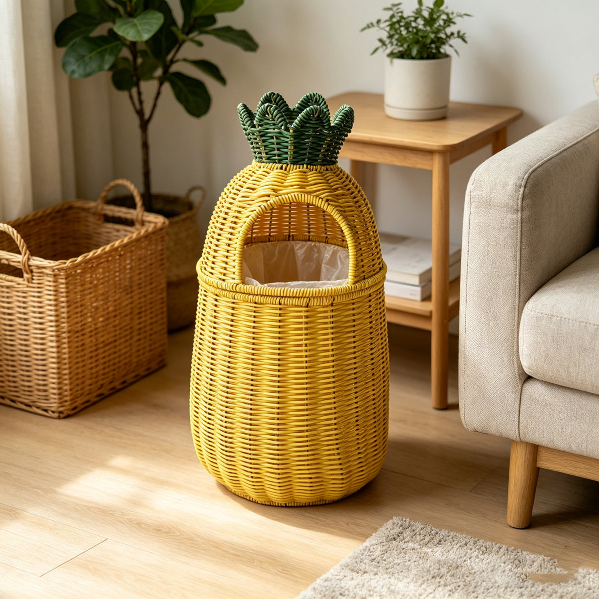 Handwoven Wicker Pineapple Storage Basket | Tropical Kitchen Decor | EcoVine Living