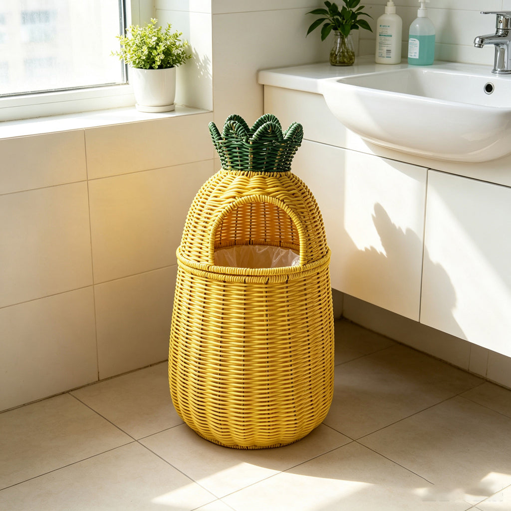 Handwoven Wicker Pineapple Storage Basket | Tropical Kitchen Decor | EcoVine Living