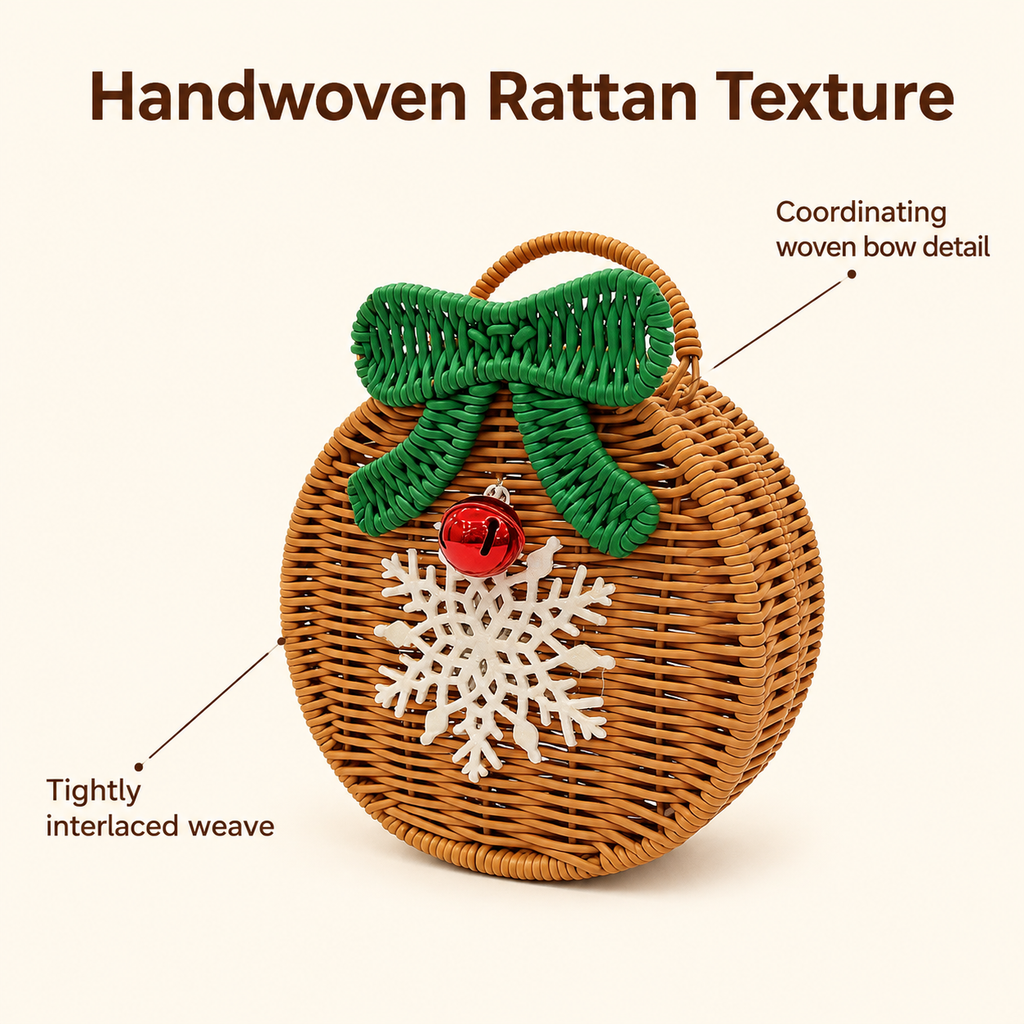 Handwoven Wicker Snowflake Crossbody Bag | Winter Holiday Purse | EcoVine Living