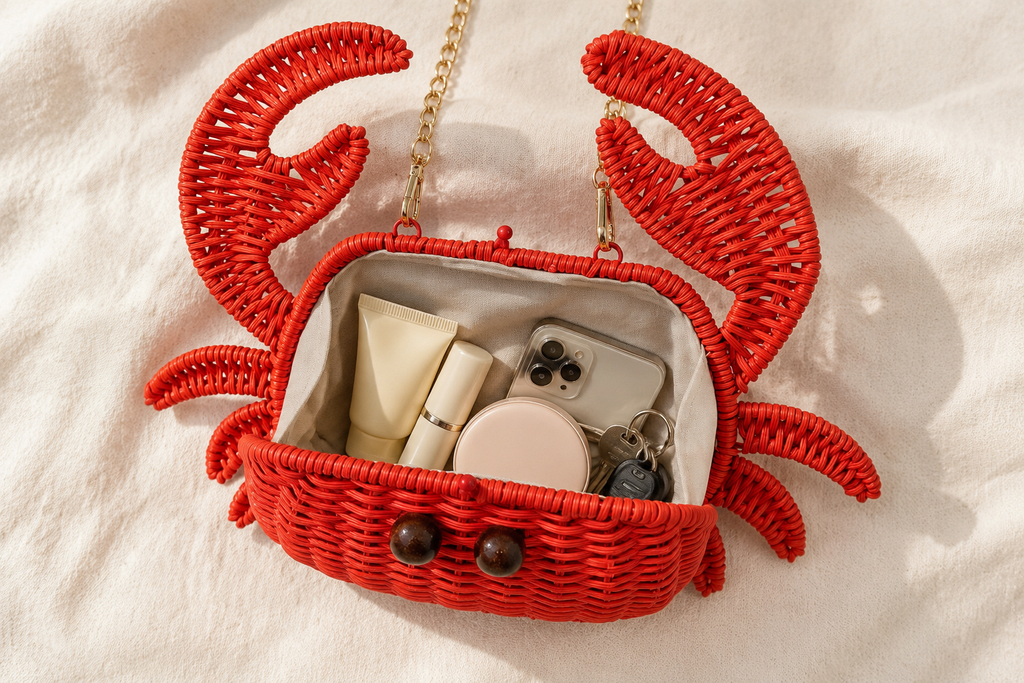 Handwoven Wicker Crab Crossbody Bag | Coastal Summer Statement Accessory | EcoVine Living