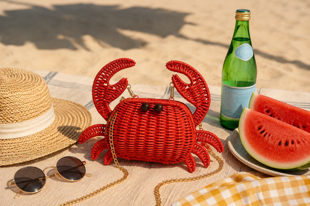 Handwoven Wicker Crab Crossbody Bag | Coastal Summer Statement Accessory | EcoVine Living