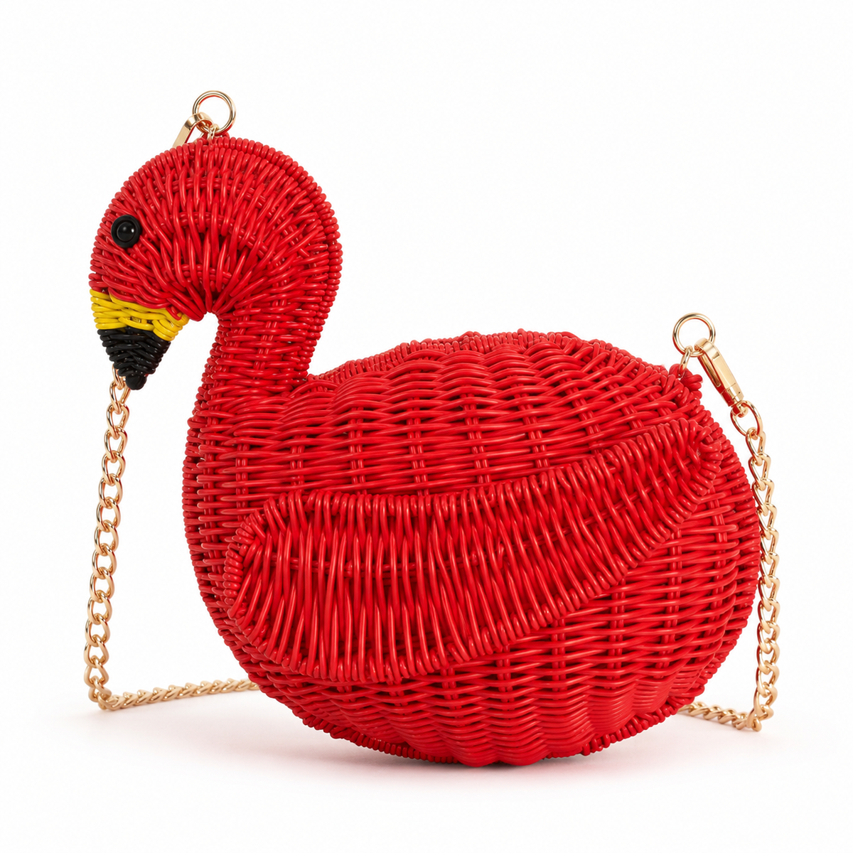 Handwoven Wicker Flamingo Crossbody Bag | Statement Summer Purse | EcoVine Living