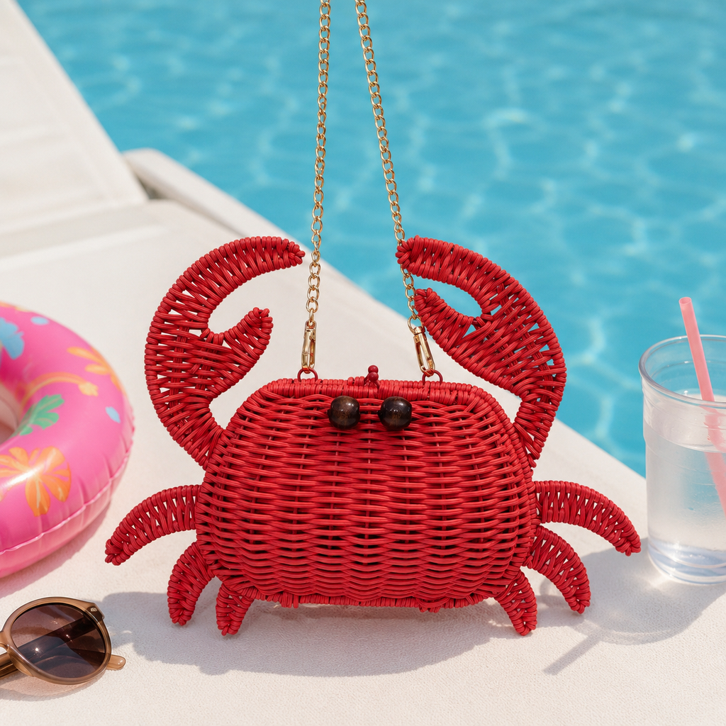 Handwoven Wicker Crab Crossbody Bag | Coastal Summer Statement Accessory | EcoVine Living