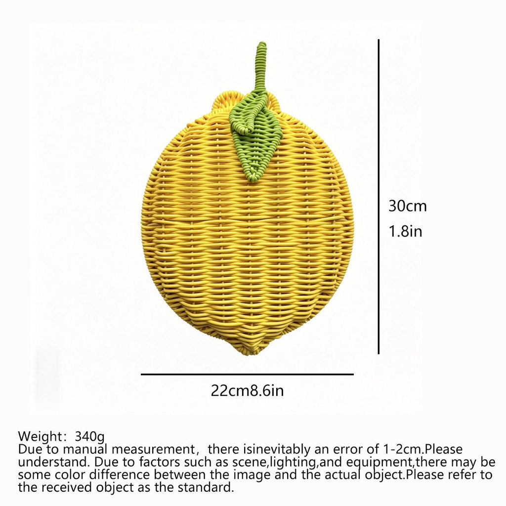 Lemon Shape Woven Crossbody Bag – Handmade Rattan Straw Purse with Metal Chain Strap, Summer Beach Shoulder Bag for Women