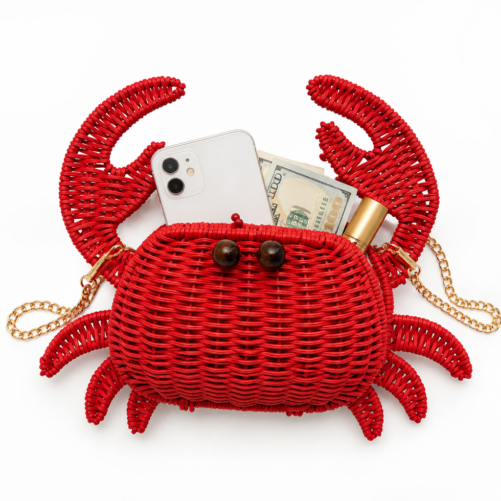 Handwoven Wicker Crab Crossbody Bag | Coastal Summer Statement Accessory | EcoVine Living